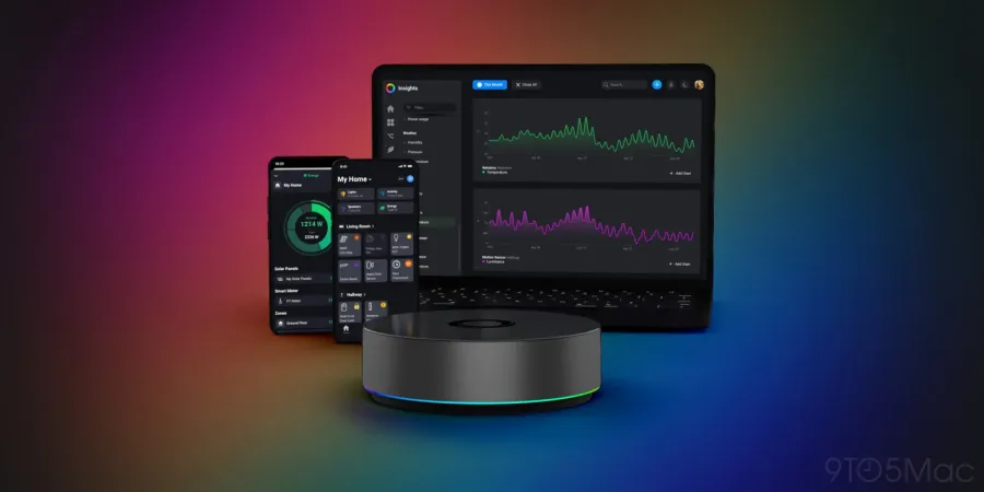 Smart home hub met app en dashboard voor energiebeheer.