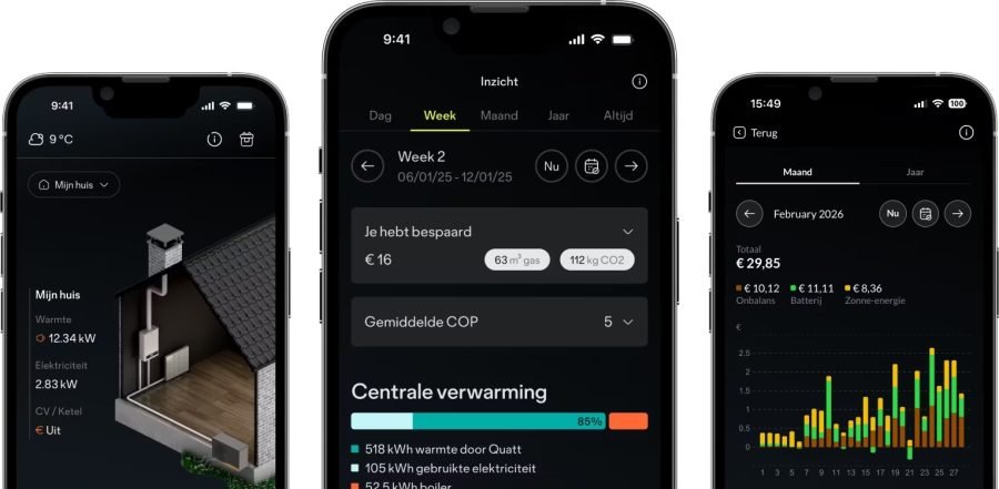 De Quatt-app met het verbruik en de resterende showerminuten